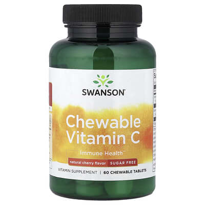 Swanson, Vitamin C Chewable Tablets, Sugar-Free, Natural Cherry Flavor, 60 Chewable Tablets
