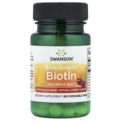 Swanson, Supplemelts™, Biotin, Natural Cherry, 5,000 mcg, 60 Chewable Tabs