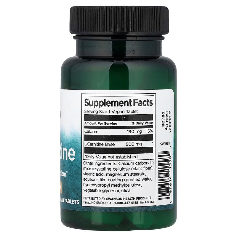 L-Carnitine, 500 mg, 30 Vegan Tablets