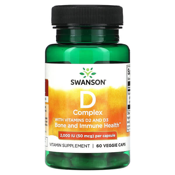 Swanson, 維生素 D 復合物，含維生素 D2 和 D3，2000 國際單位（50 微克），60 粒素食膠囊