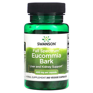 Swanson, Espectro Completo da Casca de Eucommia, 400 mg, 60 Cápsulas Vegetais