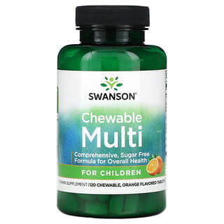 Swanson, Multivitamínico Mastigável para Crianças, Laranja, 120 Comprimidos Mastigáveis