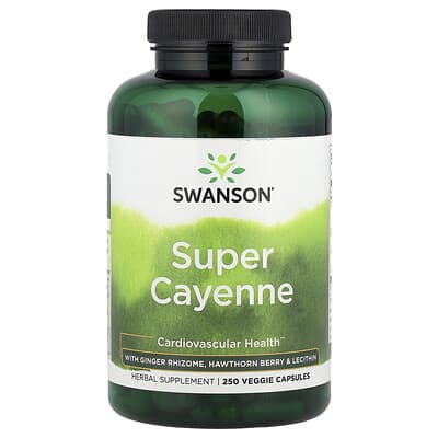 Swanson, Super Cayenne with Ginger Rhizome, Hawthorn Berry & Lecithin, 250 Veggie Capsules
