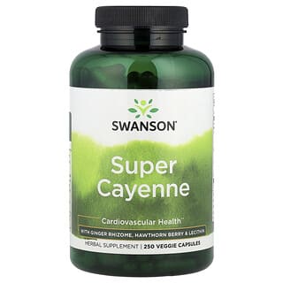 Swanson, Super Cayena con rizoma de jengibre, baya de espino y lecitina, 250 cápsulas vegetales