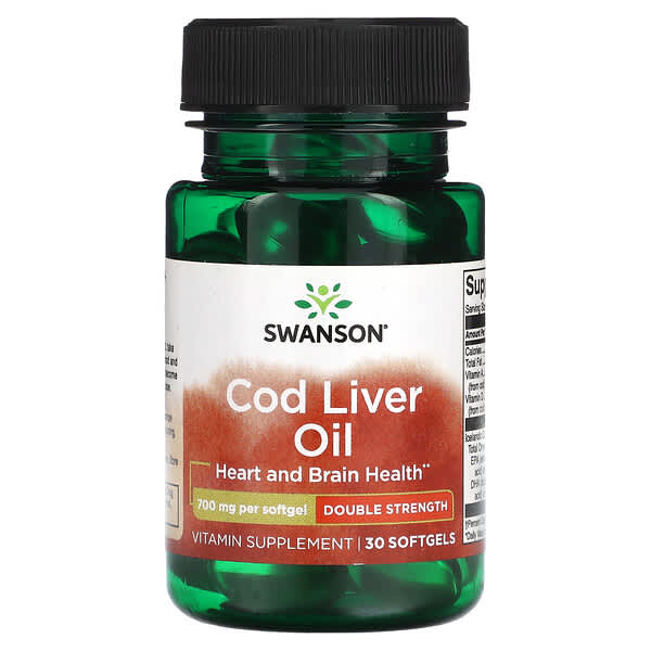 Swanson‏, Cod Liver Oil, Double Strength, 700 mg, 30 Softgels