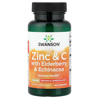 Swanson Vitamins, Zinc y vitamina C con saúco y equinácea, Naranja y limón, 60 pastillas