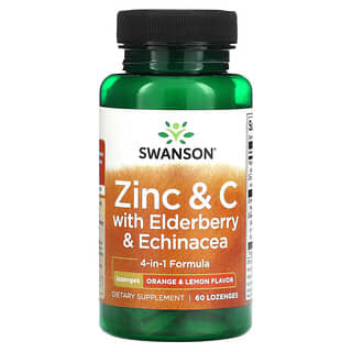Swanson, Zinc & C with Elderberry & Echinacea, Orange & Lemon, 60 Lozenges