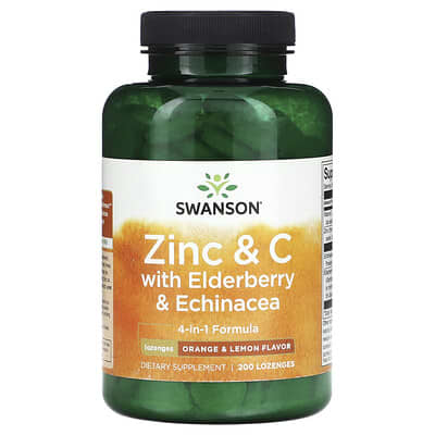 Swanson, Zinc & C With Elderberry & Echinacea, Orange & Lemon, 200 Pastilles