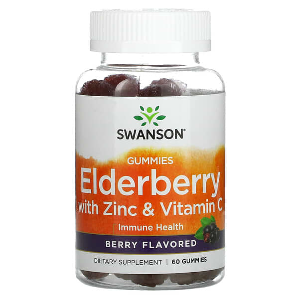 Swanson, Elderberry With Zinc & Vitamin C, Berry, 60 Gummies