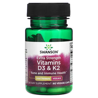 Swanson, Vitaminas D3 y K2, 60 cápsulas vegetales
