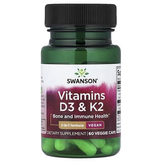 Swanson, Vitaminas D3 y K2, 60 cápsulas vegetales