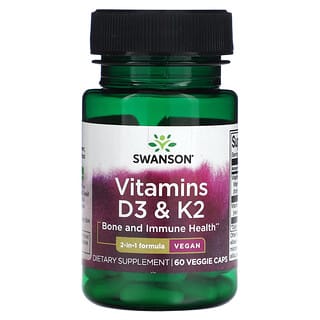 Swanson, Vitaminas D3 y K2, 60 cápsulas vegetales