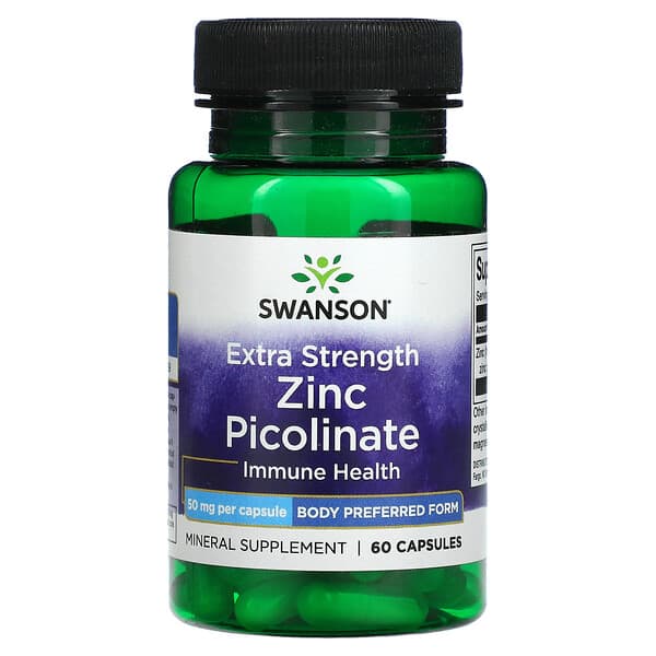 Swanson, Picolinate de zinc extrapuissant, 50 mg, 60 capsules