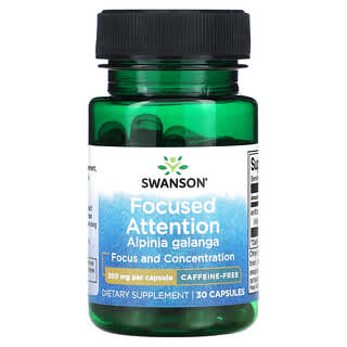 Swanson, Atención enfocada Alpinia galanga, Sin cafeína, 300 mg, 30 cápsulas