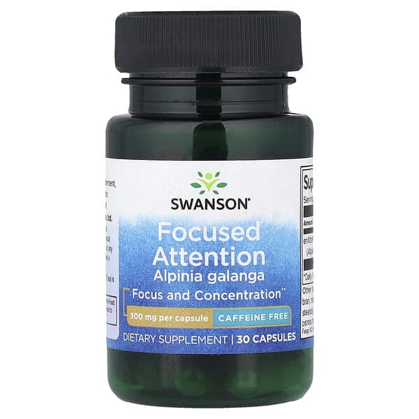 Swanson Focused Attention Alpinia Galanga, Caffeine Free, 300 mg, 30 Capsules