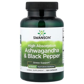Swanson Vitamins, Tehokkaasti imeytyvä ashwagandha ja mustapippuri, 120 kapselia
