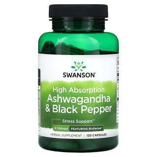 Swanson, Ashwagandha y pimienta negra de alta absorción, 120 cápsulas