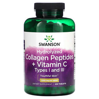 Swanson, Peptídeos de Colágeno Hidrolisado + Vitamina C, 1.000 mg, 250 Comprimidos