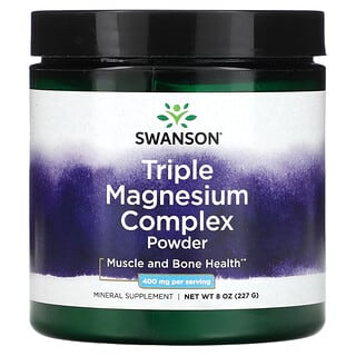 Swanson, Polvo de complejo triple de magnesio, 400 mg, 227 g (8 oz)