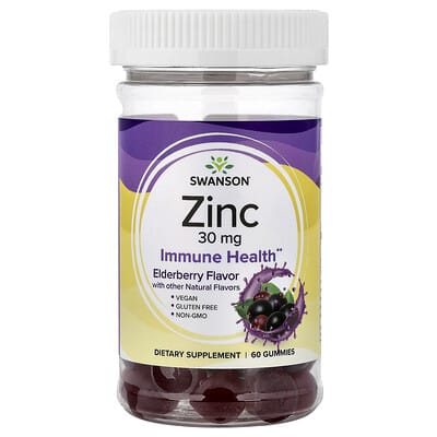 Swanson, Zinc Gummies, Elderberry Flavor, 60 Gummies (15 mg per gummy)