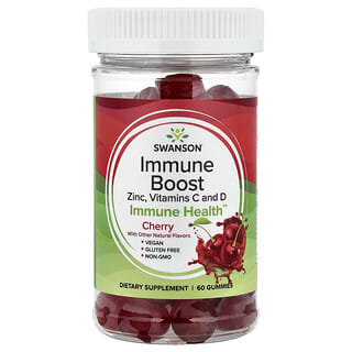 Swanson, Immune Boost Zinc, Vitamins C and D Gummies, Cherry, 60 Gummies