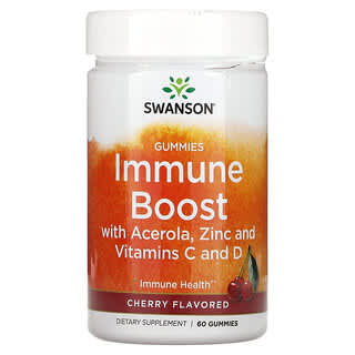 Swanson, Renforcement du système immunitaire avec de l'acérola, du zinc et des vitamines C et D, cerise, 60 gommes