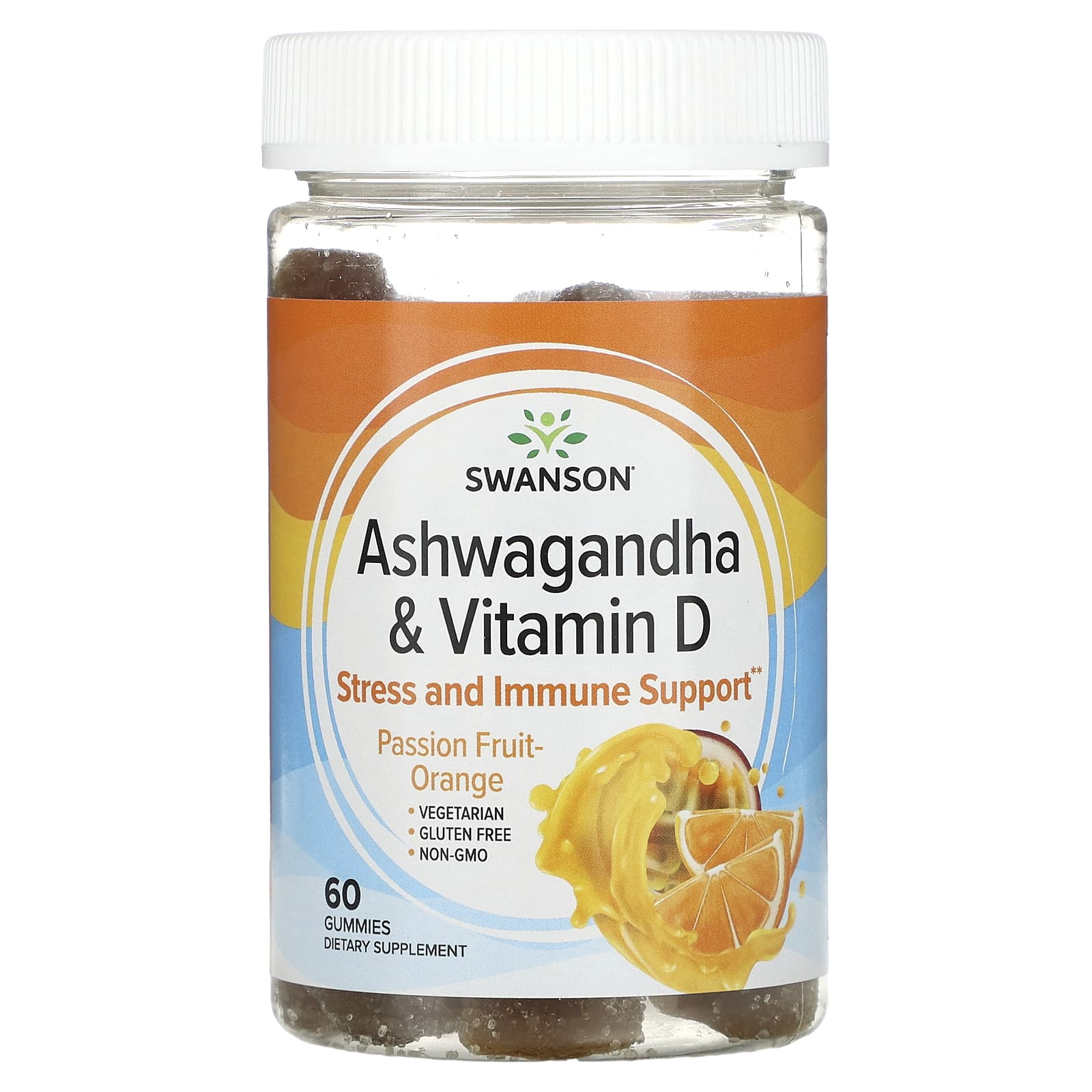 Swanson, Ashwagandha & Vitamin D, Passion FruitOrange, 60 Gummies
