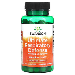 Swanson, Ultimate Respiratory Defense、NAC（N-アセチル-L-システイン）＆ケルセチン配合、ベジカプセル60粒