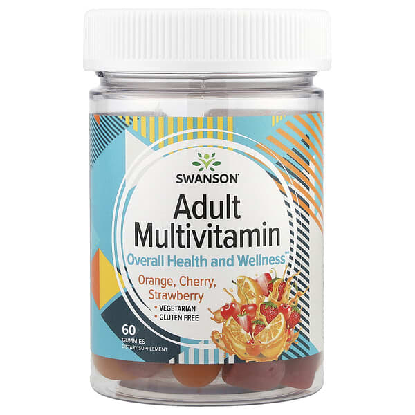Adult Multivitamin Gummies, Orange, Cherry, Strawberry, 60 Gummies