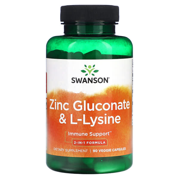 Swanson, 葡萄糖酸鋅和 L-賴氨酸，90 粒素食膠囊