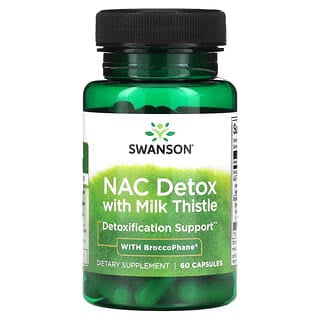 Swanson, NAC Detox с расторопшей и BroccoPhane, 60 капсул