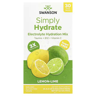 Swanson, Simply Hydrate, Mélange électrolytique pour l'hydratation, Citron et citron vert, 30 sachets en stick, 5,92 g chacun