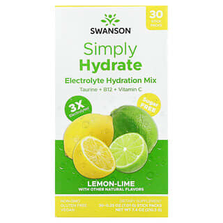 Swanson Vitamins, Simply Hydrate, хидратиращ микс за електролити, лимон и лайм, 30 опаковки, 7,01 g (0,25 oz) всяка