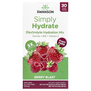 Swanson, Simply Hydrate, Electrolyte Hydration Mix, Berry Blast, 30 Sticks, je 6,04 g (0,21 oz.)