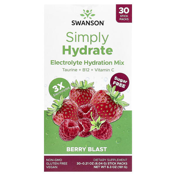 Simply Hydrate, Electrolyte Hydration Mix, Berry Blast, 30 Stick Packs, 0.21 oz (6.04 g) Each