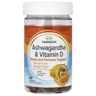 Swanson, Ashwagandha & Vitamin D, Passionflower-Orange, 60 Gummies