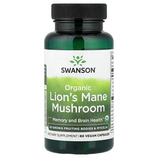 Swanson Vitamins, Органический гриб львиная грива, 60 веганских капсул (500 мг на капсулу)