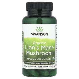 Swanson, Organic Lion's Mane Mushroom, 1 g, 60 Vegan Capsules (0.5 g Per Capsule)