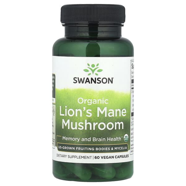 Swanson Organic Lion's Mane Mushroom, 60 Vegan Capsules (500 mg per Capsule)