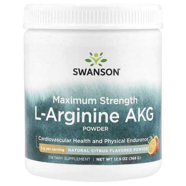 Swanson Maximum Strength L-Arginine AKG Powder, Natural Citrus, 12.9 oz (368 g)