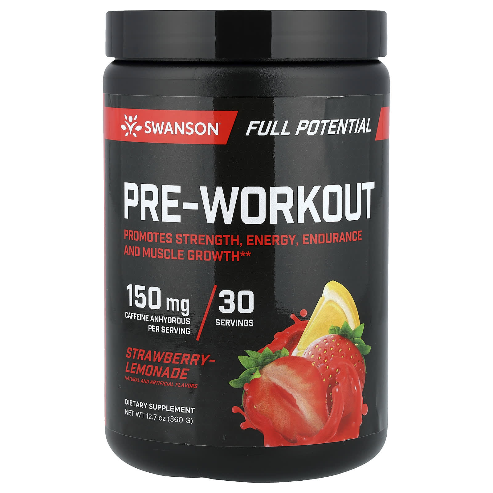 Swanson, Full Potential Pre-Workout, предтренировочный комплекс, с клубникой и лимонадом, 360 г (12,7 унции)