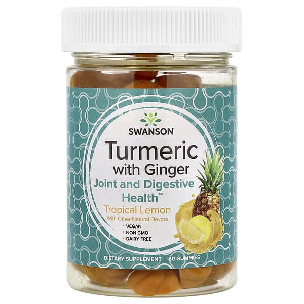 Turmeric With Ginger Gummies, Tropical Lemon, 60 Gummies