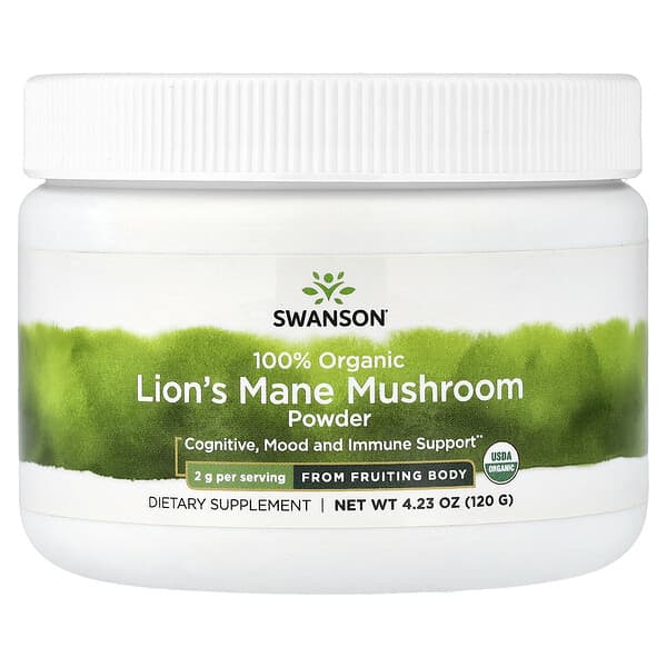 Swanson Vitamins, 100% Organic Lions Mane Mushroom Powder, 4.23 oz (120 g) — product photo 1