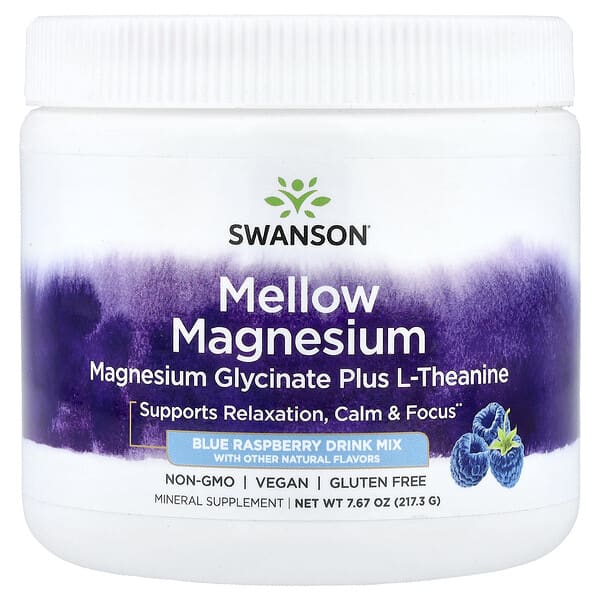 Swanson Vitamins, Mellow Magnesium Drink Mix, Blue Raspberry, 7.67 oz (217.3 g) — product photo 1
