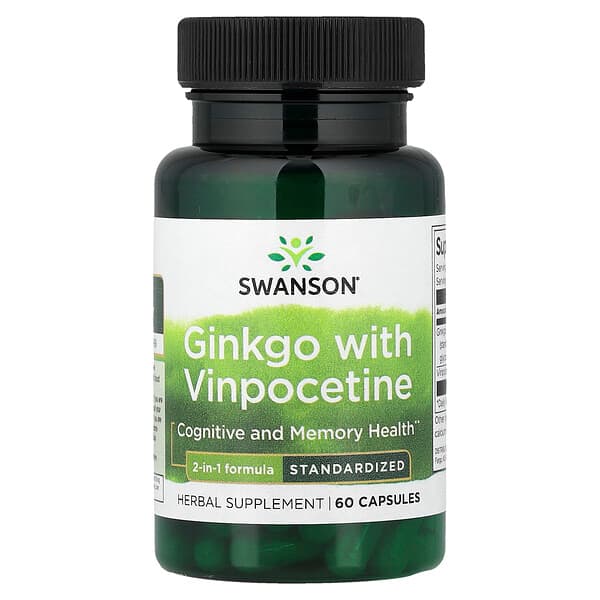 Swanson Vitamins, Ginkgo with Vinpocetine, 60 Capsules — product photo 1