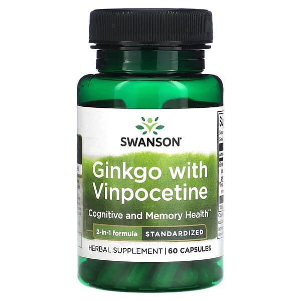 Swanson, Ginkgo with Vinpocetine, Standardized, 60 Capsules