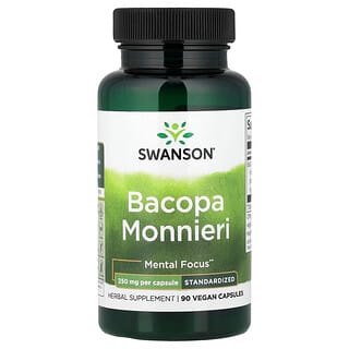 Swanson Vitamins, Bacopa Monnieri, Standardized, 250 mg, 90 Vegan Capsules