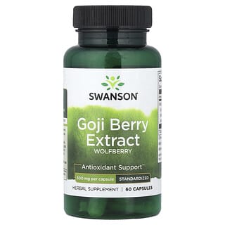 Swanson, Extracto de baya de goji, Estandarizado, 500 mg, 60 cápsulas