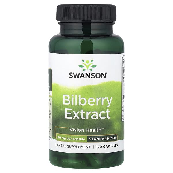 Bilberry Extract, Standardized, 60 mg, 120 Capsules