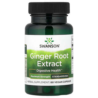 Swanson Vitamins, экстракт корня имбиря, стандартизированный, 60 веганских капсул (200 мг в 1 капсуле)